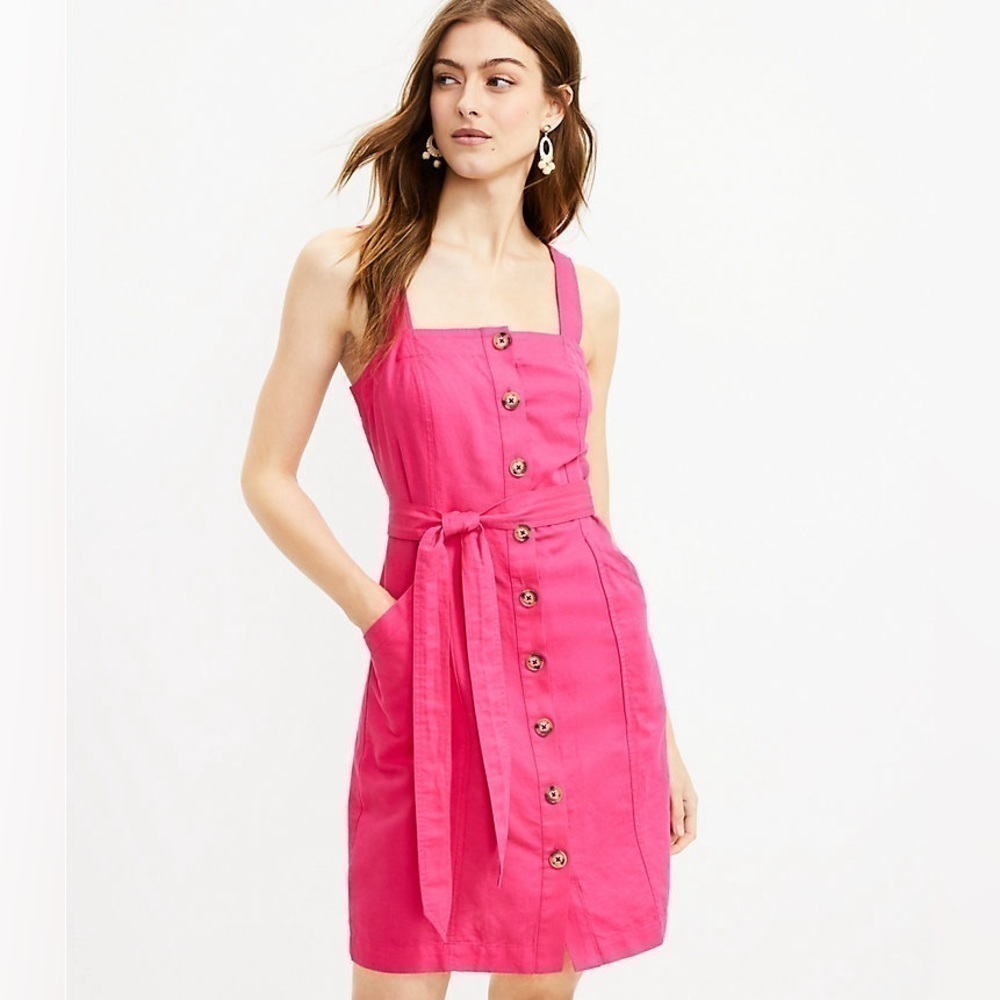 LOFT Pink Button-Front Mini Dress